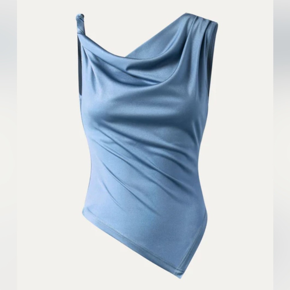 OGL Blue Asymmetrical Fitted Tank Top